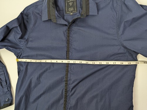 Guess Slim Fit Navy Blue Long Sleeve Button Up Men's Medium Dress Cotton - Picture 7 of 11