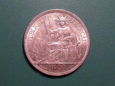 1900A FRENCH INDO-CHINA 1 Piastre Silver Crown..#19056..Choice AU.*free shipping