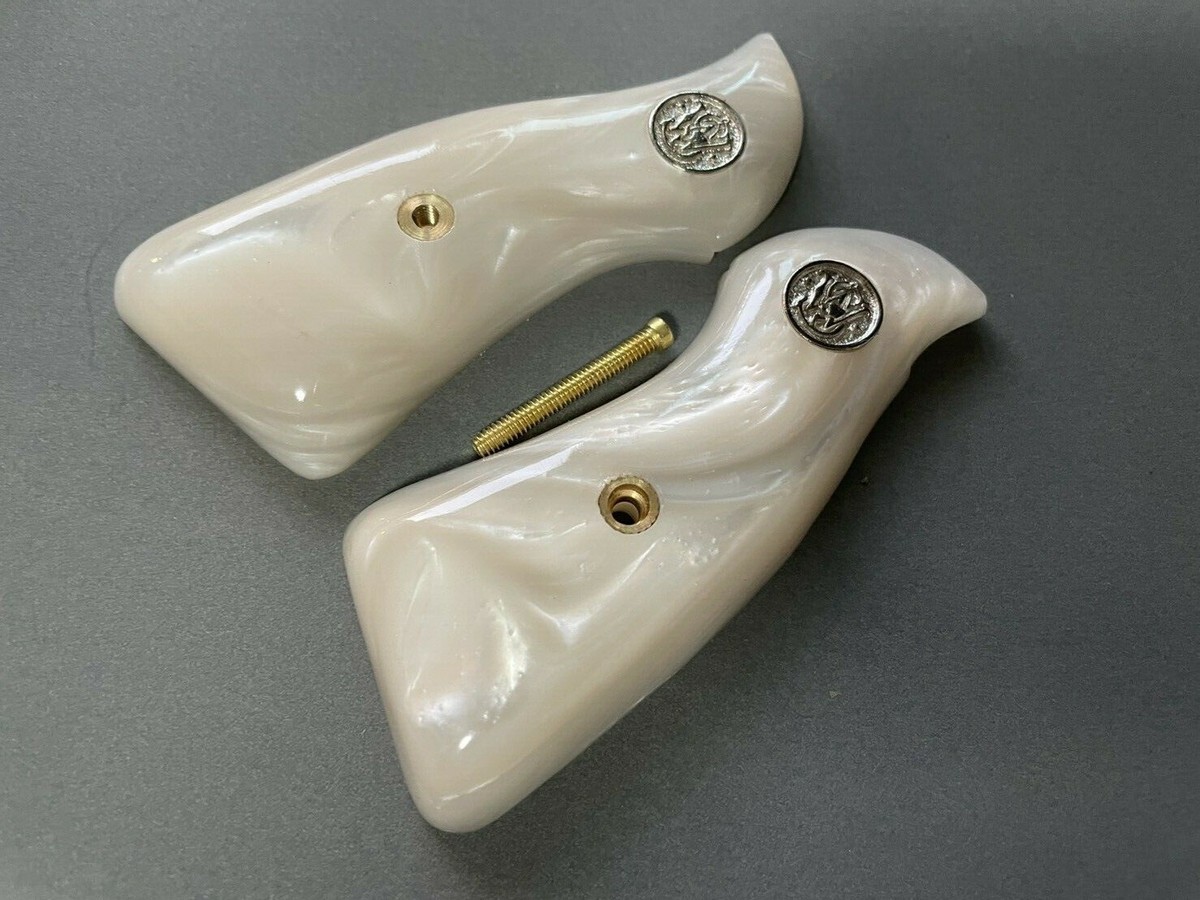 Handmade Smooth White Pearl Resin Grips For S&W J-Frame Square Butt Revolvers