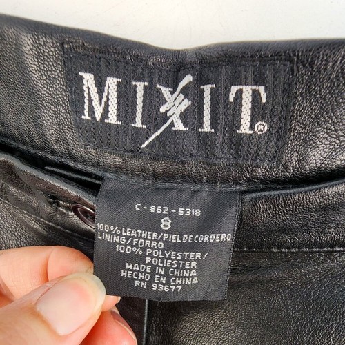 Mixit Vintage 90s Black Genuine Leather Straight Leg Pants Size 8 Alt Moto Biker - Picture 4 of 7
