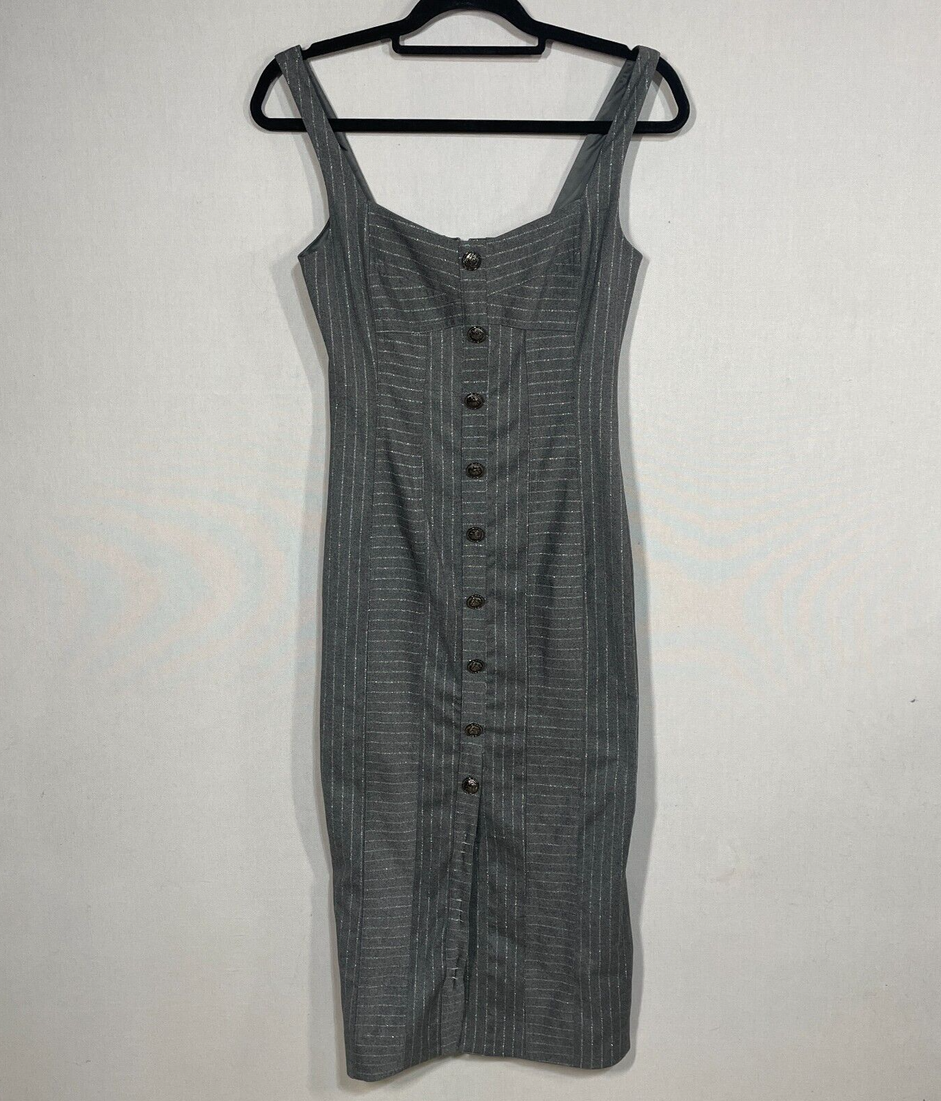 Ramy Brook Dress Women 0  Gray Briella Striped Button-Front Midi Sheath Classic