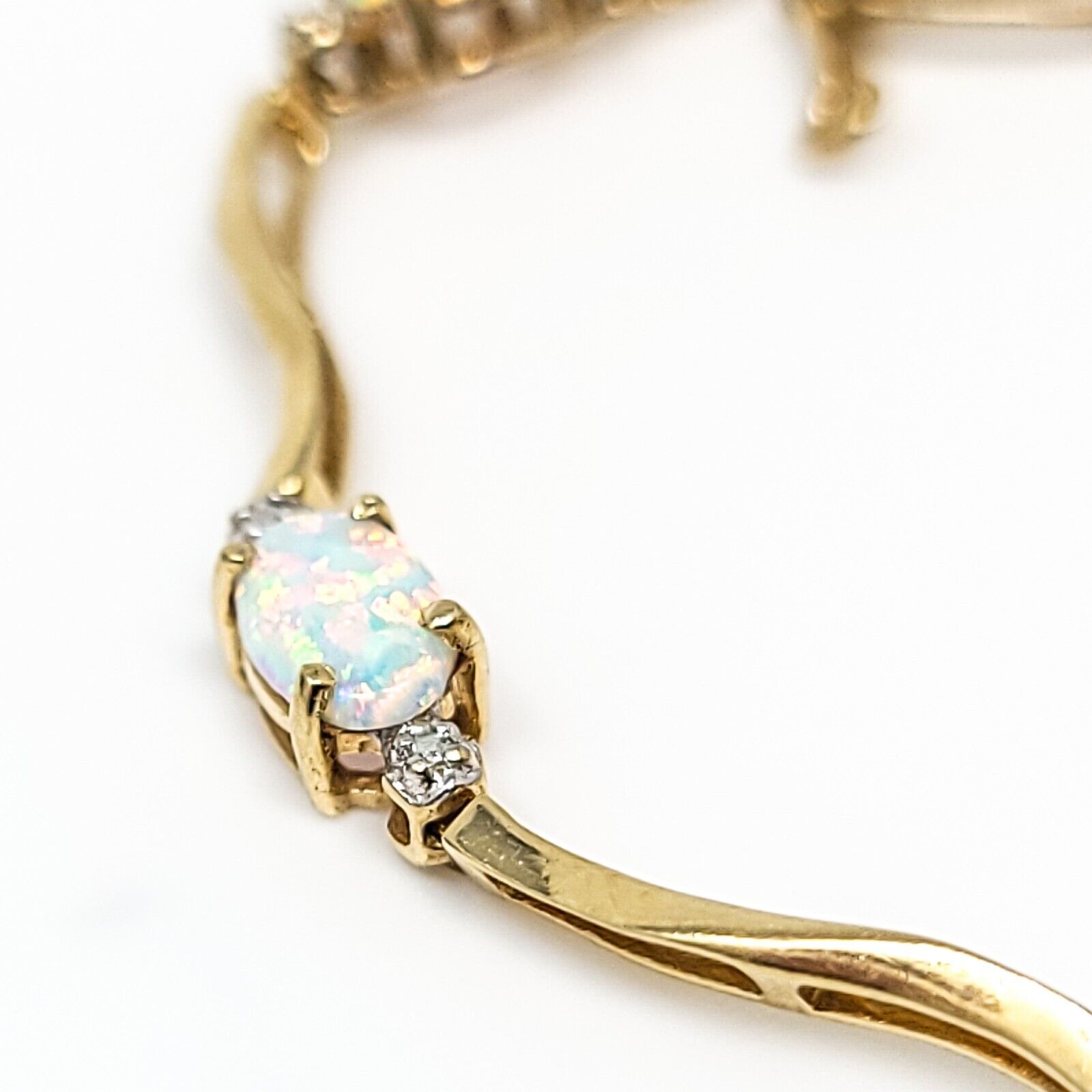 10K Yellow Gold Simulated Opal And Diamond Tennis… - image 5