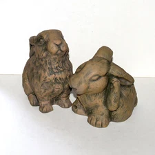 2 Telle M Stein Stone Bunny Inc 2003 large Rabbit brown patio garden decor