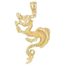 New 14k Yellow Gold Dragon Pendant
