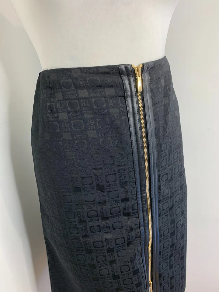 VTG Karen Millen monogram Pencil Skirt UK 12 VGC 90s Y2K gold zips pattern - Image 3 of 4