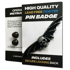 Bat Skull Wings High Quality Pewter Pin Badge with Secure Locking Backs