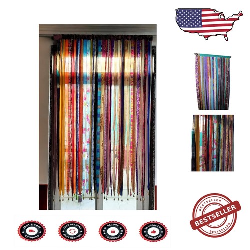 Handgefertigte Boho Seide Sari Fenster Gardine mit Glocken - 85"x 45" Raumteiler