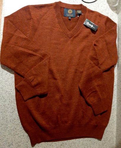 New Viyella Baruffa 100% Merino Wool V Neck Pullover Brown Black Sweater Sz S/P - Picture 3 of 7