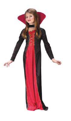 Kids Victorian Vampire Girl Costume – Spooky Black & Red Dress With Bat Print For Halloween