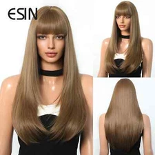 Long Layered Synthetic Wigs Straight Hair Wig with Bangs Daily Use Natural Fiber