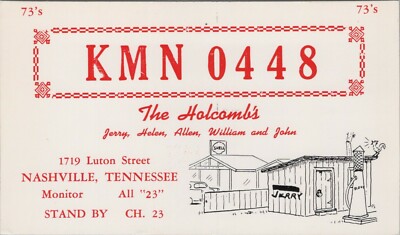 CB QSL postcard Jerry Helen Allen William John Holcomb 1960s Nashville Tennessee