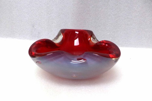 MURANO VENETIAN BARBINI RED AND OPALINE ART GLASS BOWL VASE - Picture 5 of 7
