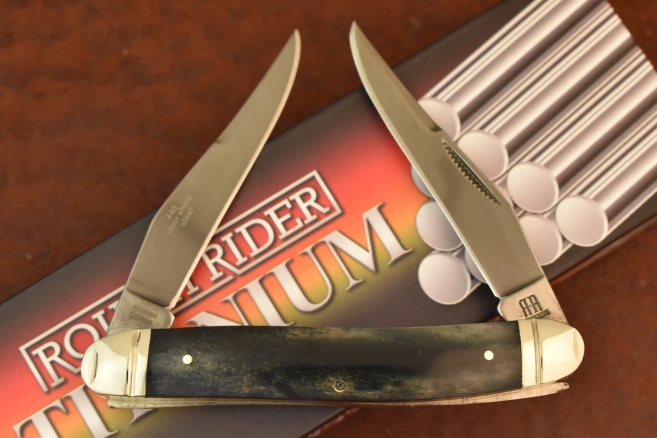 ROUGH RIDER RYDER TITANIUM SMOOTH BLACK BONE MEDIUM MUSRKRAT KNIFE RR1784 (21821 - Image 4 of 4