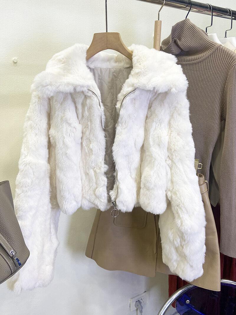 Rex Rabbit White Rabbit Fur Jacket Woman's White Multicolor