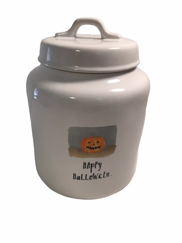 Rae Dunn Bidone Ceramica Zucca Happy Halloween Magenta Alto 8,5" 2017 HTF - Foto 1 di 8