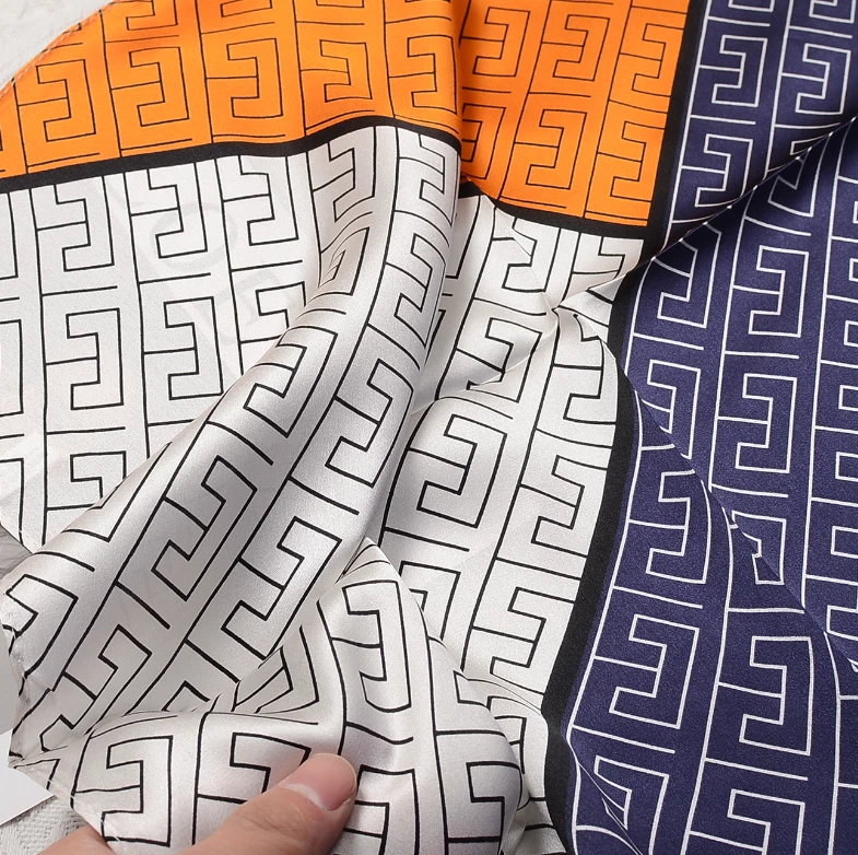 100% шелк шелковицы шарф 53 X 53 см женщин квадратный бандана оранжевый геометрические узоры - Изображение 3 из 4