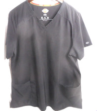 Dickies EDS Essential Stretch V-Neck Jet Black Unisex Scrub Top Sz XL/XG/TG