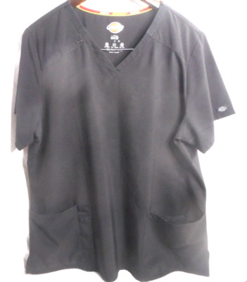 Dickies EDS Essential Stretch V-Neck Jet Black Unisex Scrub Top Sz XL/XG/TG