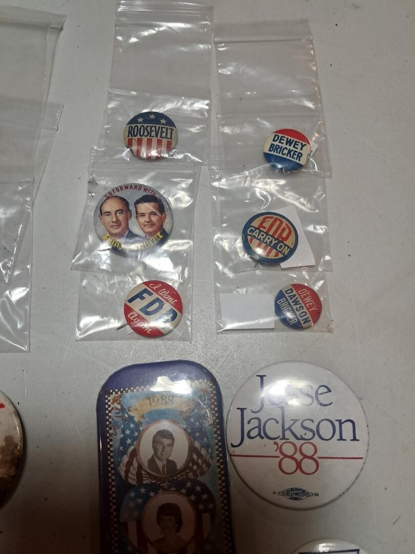 53 Vintage Political and Other Pins, Buttons, Badges and Sticker!