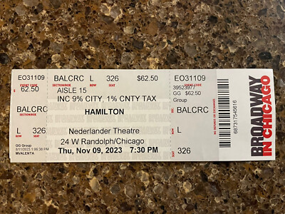 Hamilton Ticket Stub Chicago Cast November 2023