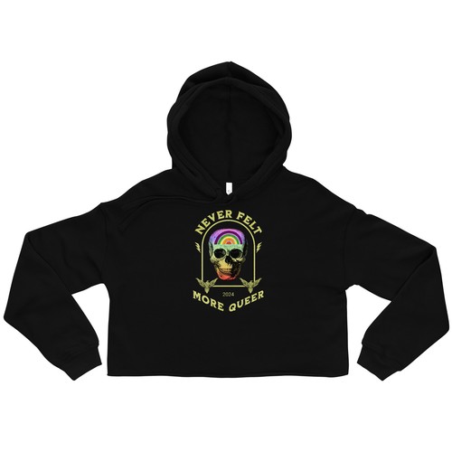 Never Felt More Queer LGBTQ Pride 2024 Rainbow Skull Graphic Cropped Hoodie