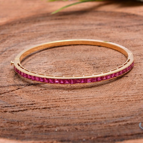 Shweta Creations 14K Yellow Gold Ruby Gemstone Openable Bangle Bracelet Jewelry - Picture 3 of 10