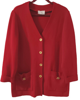 Strickjacke Marcelle Griffon Frankreich 51% Wolle Rot Gr. 48 s. Maße i. Anzeige!