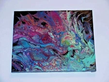 ORIGINAL ACRYLIC PAINTING ABSTRACT ART Wall Decor fluid pour  blue,pink,green