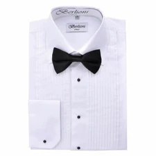 BERLIONI ITALY MEN'S TUXEDO BOWTIE LAYDOWN COLLAR DRESS SHIRT WHITE ALL SIZES
