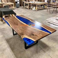 Plateau De Table En Résine Époxy Bleue Teck Acacia Solide Naturel Décor