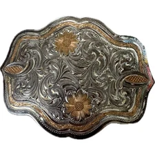 Vintage Montana Silversmiths Sterling Silver Plate Western Belt Buckle Floral 