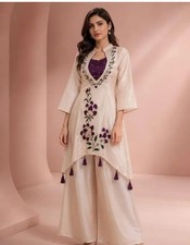 women new beads silk embroidery kurta with pant set.
