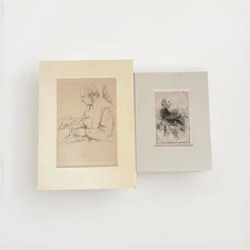 Seymour Haden Self Portrait Etching and Wm. Rothenstein Portrait Lithograph