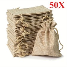 50PCS Burlap Drawstring Gift Bags Jute Favor Bags Wedding Jewelry Candy Pouches