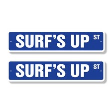 SURF'S UP Street Sign 2 Pack Metal Plastic surfer surf board wax surfboard