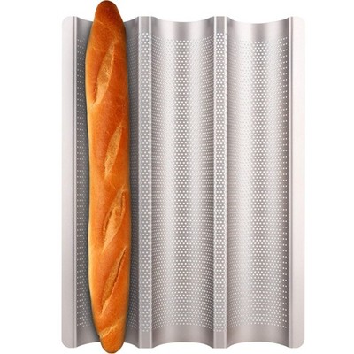 3 Slots Nonstick Baguette Pan French Bread Perforated Italian Loaf Mold Golden