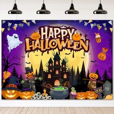 Purple Moon Night Happy Halloween Backdrop 7x5ft