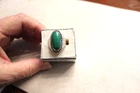 Vintage Sterling Silver Ring w/Large Green Malachite Size 9 - 10.3 Grams