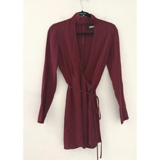 Reformation Campbell Burgundy Mock Neck Cutout Long Sleeve Wrap Mini Dress Small