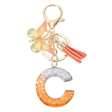 Orange/Silver Alphabet C Tassel Butterfly Initial Letter Keychain for Purse