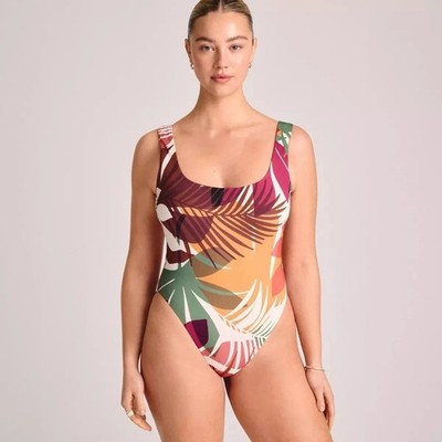 Vitamin A Palm Print Scoop Neck One Piece Swimsuit Multi Resort S20093+