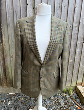Brook Taverner 2pc Tweed Wool Check Suit 44R Beige/Blue Lined 38W 31L