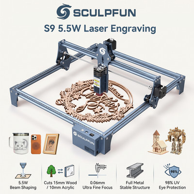 SCULPFUN S9 90W Effect CNC Laser Engraving Cutting Machine 410x420mm Engraver US