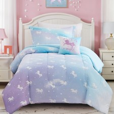 Twin Comforter Set for Girls-3 Pieces Unicorn Glow in The Dark Twin Bedding S...