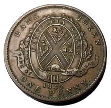 OLD CANADA 1842  PENNY BANK OF MONTREAL TOKEN