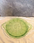 Jeannette CHERRY BLOSSOM Green Depression Glass Handled Tray