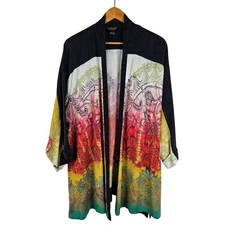 Citron Santa Monica Silk Multicolor Floral Kimono Jacket Large Boho Maximalism