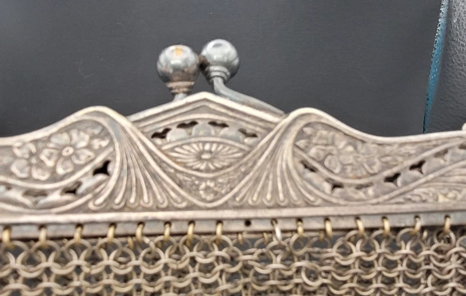 ArtNouveau German Silver Mesh Purse Hand Linked Chainmail Bag c.1900-1915 Fringe - Image 4 of 4