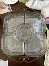 Princess House Fantasia Crystal Chip And Dip Veggie Server Metal Caddy 7pc