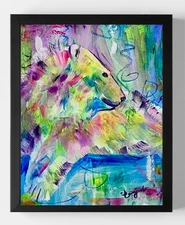 GUAJARDO Original Expressionism Colorful Neon Polar Bear 14X11 Canvas Signed Art